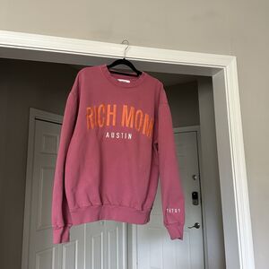 Austin Crewneck Rich Mom Gear Sweatshirt SZ L Pink Orange Pullover Sweater